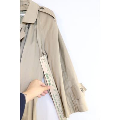 Vintage Tan Khaki Double Breasted Trench Coat Men Long Overcoat Made in USA A19 - Thumbnail 14