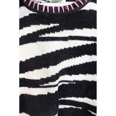 The Quacker Factory Vintage Zebra Print Knit Top Black White Pink Blue Large - Thumbnail 8