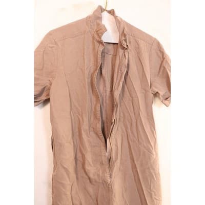Tan Short Sleeve Utility Jumpsuit Full Zip Elastic Ankle Cuffs Twill Coveralls - Thumbnail 3