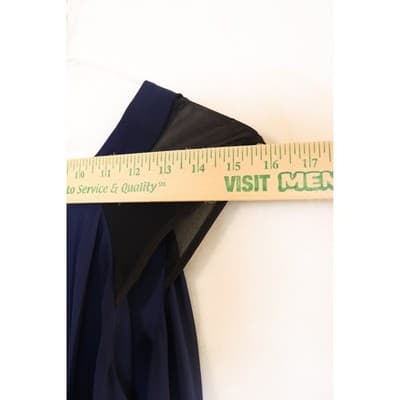 Navy Blue Pleated Chiffon Sleeveless Dress with Black Mesh and Lace Accents - Thumbnail 5