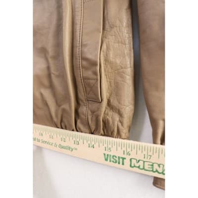 Vintage Tan Leather Bomber Jacket Snap Collar Aviator Style Coat Small - Thumbnail 9
