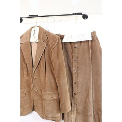 Vintage Tan Corduroy Skirt Suit Set Blazer Button Down Midi Skirt Tan 2 Piece - Thumbnail 12