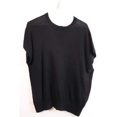 Black Short Sleeve Knit Crewneck Top with Back Zip Ribbed Hem Size M - Thumbnail 3