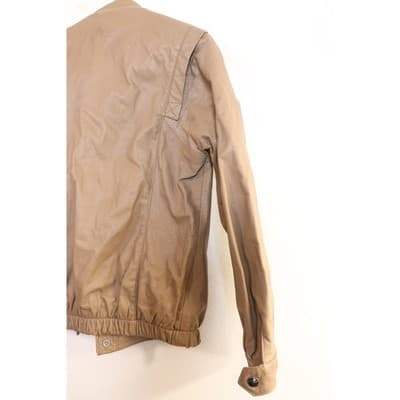 Vintage Tan Leather Bomber Jacket Snap Collar Aviator Style Coat Small - Thumbnail 12