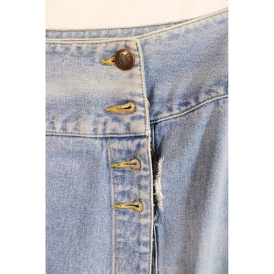 Vintage Light Wash Denim Wrap Skirt Side Button Fly Blue Mini F-3 - Thumbnail 6