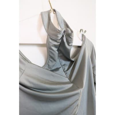 BCBGMAXAZRIA Sage Green Cold Shoulder Halter Draped Open Back Top XS - Thumbnail 5