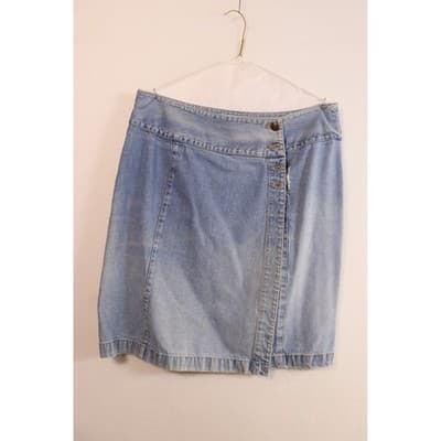 Vintage Light Wash Denim Wrap Skirt Side Button Fly Blue Mini F-3