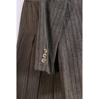 Vintage Brown Pinstripe Skirt Suit Set Double Breasted Blazer Pleated Skirt 10 - Thumbnail 14