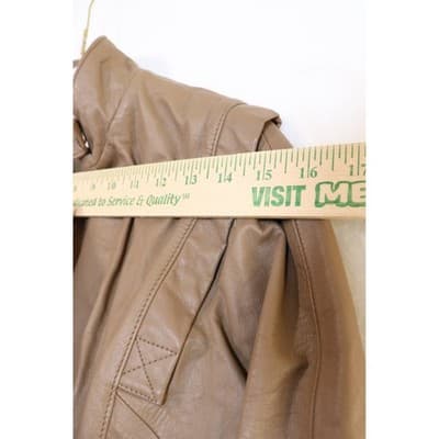 Vintage Tan Leather Bomber Jacket Snap Collar Aviator Style Coat Small - Thumbnail 6