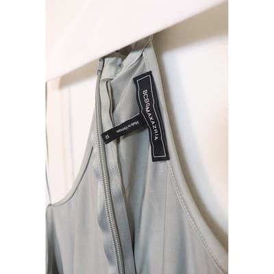 BCBGMAXAZRIA Sage Green Cold Shoulder Halter Draped Open Back Top XS - Thumbnail 7