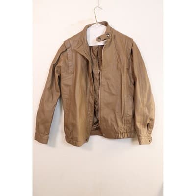 Vintage Tan Leather Bomber Jacket Snap Collar Aviator Style Coat Small