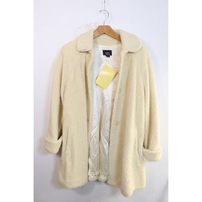 Dennis Basso Cream Faux Shearling Teddy Coat Button Front Sherpa Jacket Womens