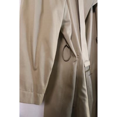 Vintage Tan Khaki Double Breasted Trench Coat Men Long Overcoat Made in USA A19 - Thumbnail 11