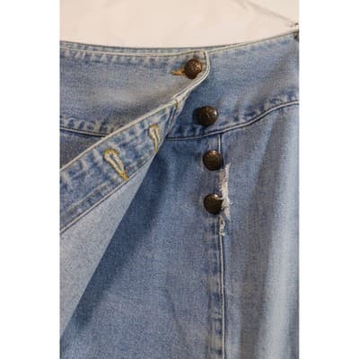 Vintage Light Wash Denim Wrap Skirt Side Button Fly Blue Mini F-3 - Thumbnail 4