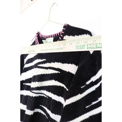 The Quacker Factory Vintage Zebra Print Knit Top Black White Pink Blue Large - Thumbnail 5