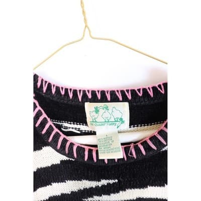 The Quacker Factory Vintage Zebra Print Knit Top Black White Pink Blue Large - Thumbnail 2