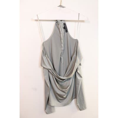 BCBGMAXAZRIA Sage Green Cold Shoulder Halter Draped Open Back Top XS - Thumbnail 6