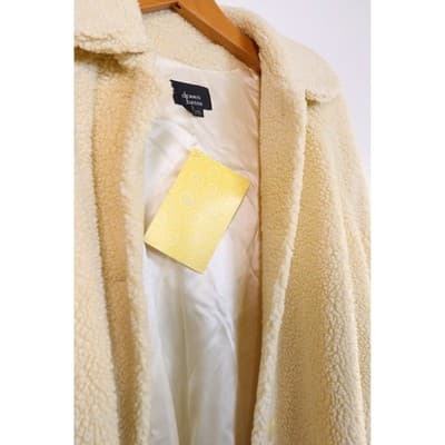 Dennis Basso Cream Faux Shearling Teddy Coat Button Front Sherpa Jacket Womens - Thumbnail 3