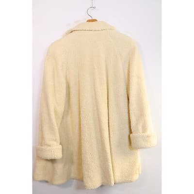 Dennis Basso Cream Faux Shearling Teddy Coat Button Front Sherpa Jacket Womens - Thumbnail 9