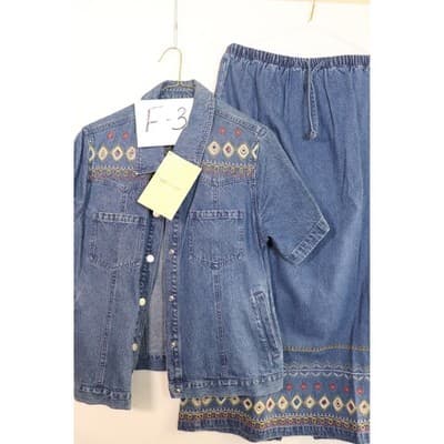 Denim & Co. Embroidered 2 Piece Set Shirt & Skirt Blue Cotton Medium NWT QVC - Thumbnail 12