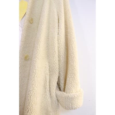 Dennis Basso Cream Faux Shearling Teddy Coat Button Front Sherpa Jacket Womens - Thumbnail 2