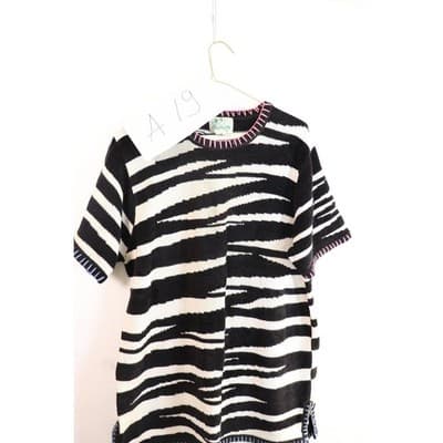 The Quacker Factory Vintage Zebra Print Knit Top Black White Pink Blue Large - Thumbnail 7