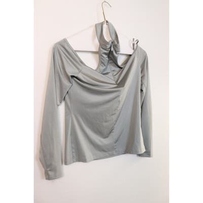 BCBGMAXAZRIA Sage Green Cold Shoulder Halter Draped Open Back Top XS - Thumbnail 4