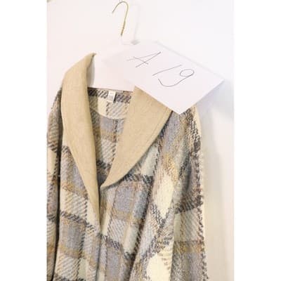 Vintage Made in Ireland Plaid Wool Blend Shawl Collar Cardigan Coat Blue Tan M - Thumbnail 6