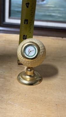 Golf Ball Desk Clock Quartz Vintage Style Brass Tone Table Decor