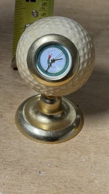 Golf Ball Desk Clock Quartz Vintage Style Brass Tone Table Decor - Thumbnail 2