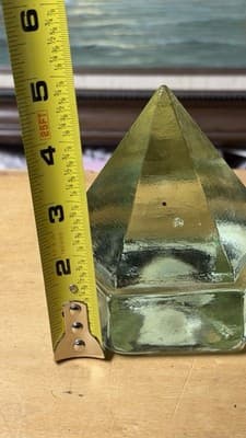Green Glass Pyramid Paperweight Vintage Art Glass Geometric Heavy - Thumbnail 9