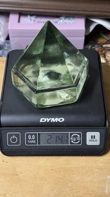 Green Glass Pyramid Paperweight Vintage Art Glass Geometric Heavy - Thumbnail 10