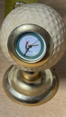 Golf Ball Desk Clock Quartz Vintage Style Brass Tone Table Decor - Thumbnail 3