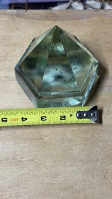Green Glass Pyramid Paperweight Vintage Art Glass Geometric Heavy - Thumbnail 8