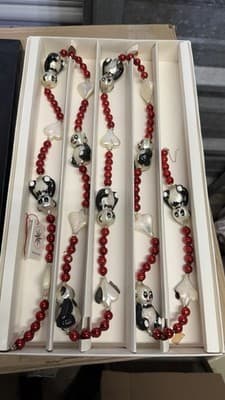 Christopher Radko Panda Glass Garland Ornament Red Beads Boxed