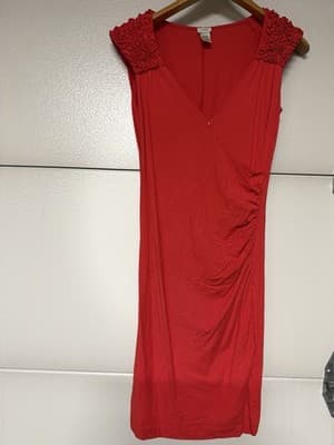 Adrie Red Sleeveless Wrap Dress Size L Rayon Spandex Ruched Side