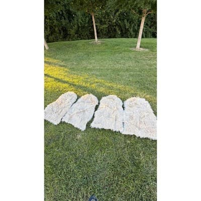 Set of 4 Faux Sheepskin Rugs Cream Shaggy Plush Accent Floor Mats 23x36