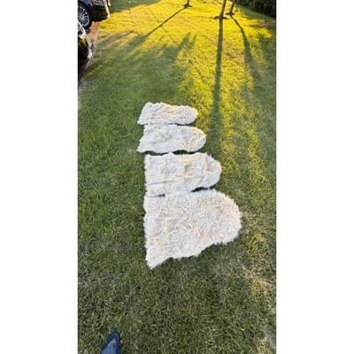 Set of 4 Faux Sheepskin Rugs Cream Shaggy Plush Accent Floor Mats 23x36 - Thumbnail 2