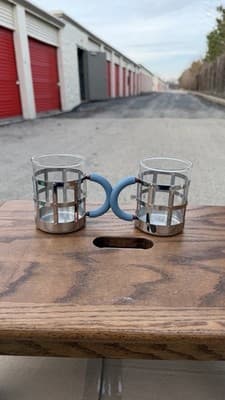 Alessi 18/10 Stainless Glass Mug Cup Set of 2 Blue Handles Italy - Thumbnail 3