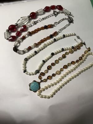 Vintage Beaded Necklace Lot Faux Pearls Glass Beads Pendant Mixed Styles - Thumbnail 4
