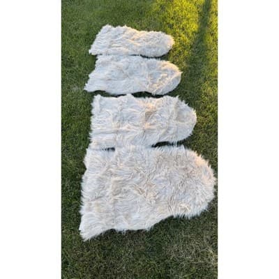 Set of 4 Faux Sheepskin Rugs Cream Shaggy Plush Accent Floor Mats 23x36 - Thumbnail 3