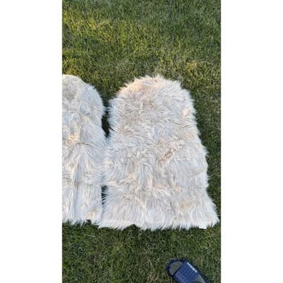 Set of 4 Faux Sheepskin Rugs Cream Shaggy Plush Accent Floor Mats 23x36 - Thumbnail 4