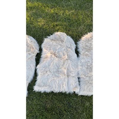 Set of 4 Faux Sheepskin Rugs Cream Shaggy Plush Accent Floor Mats 23x36 - Thumbnail 5