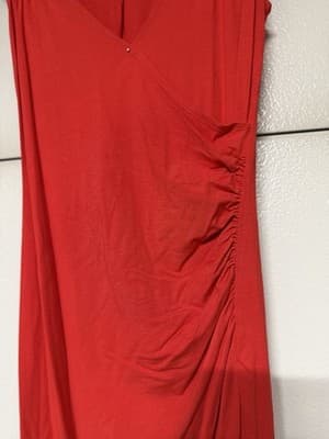 Adrie Red Sleeveless Wrap Dress Size L Rayon Spandex Ruched Side - Thumbnail 6