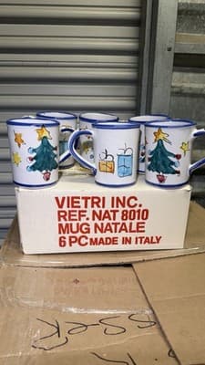 Vietri Natale Christmas Mug Set 6 Pc Hand Painted Italy Boxed