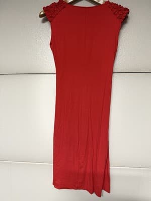 Adrie Red Sleeveless Wrap Dress Size L Rayon Spandex Ruched Side - Thumbnail 3