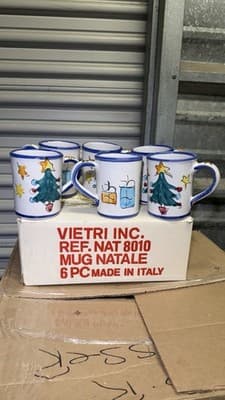 Vietri Natale Christmas Mug Set 6 Pc Hand Painted Italy Boxed - Thumbnail 2
