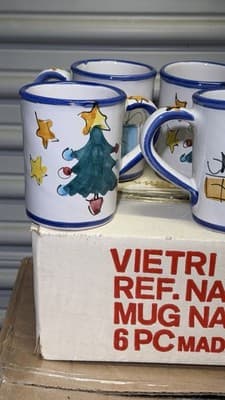 Vietri Natale Christmas Mug Set 6 Pc Hand Painted Italy Boxed - Thumbnail 3