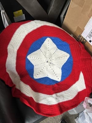 Handmade Crochet Blanket Captain America Shield 40” Round Throw