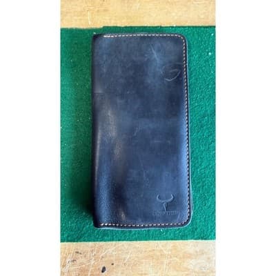 Cowather Handmade Genuine Leather Long Bifold Wallet Navy Blue Slim Tall Wallet - Thumbnail 3
